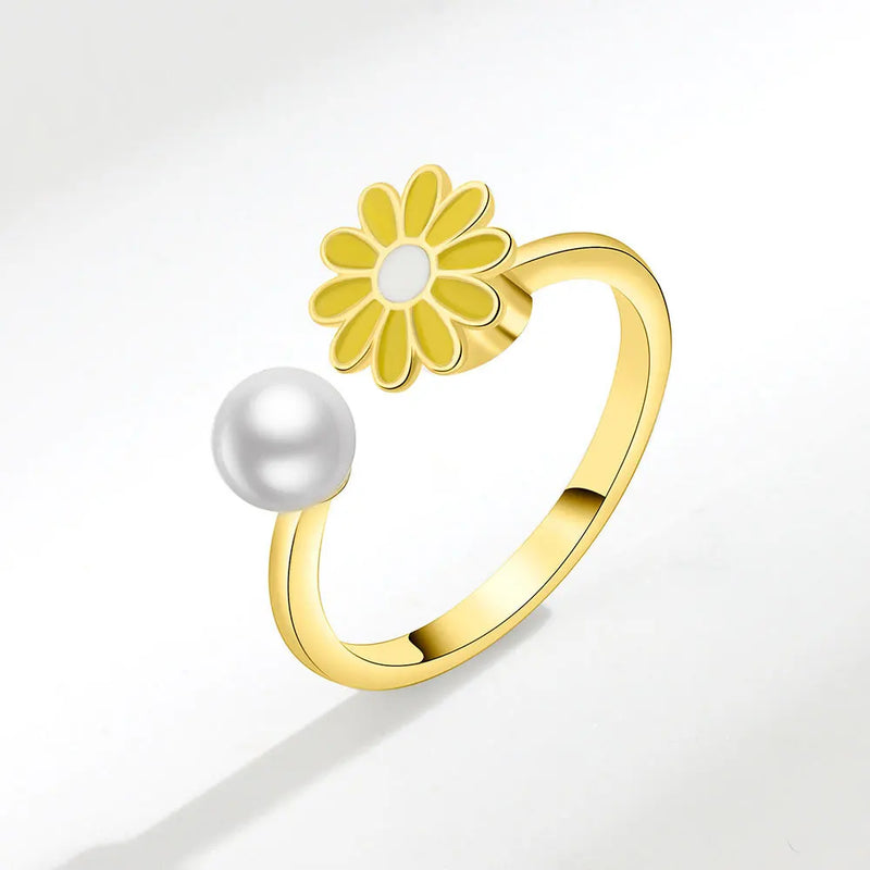 VENTFILLE 925 Sterling Silver Sunflower Diamond Zircon Rotatable Ring For Women Gift Relieve Stress Ring Jewelry Wholesale