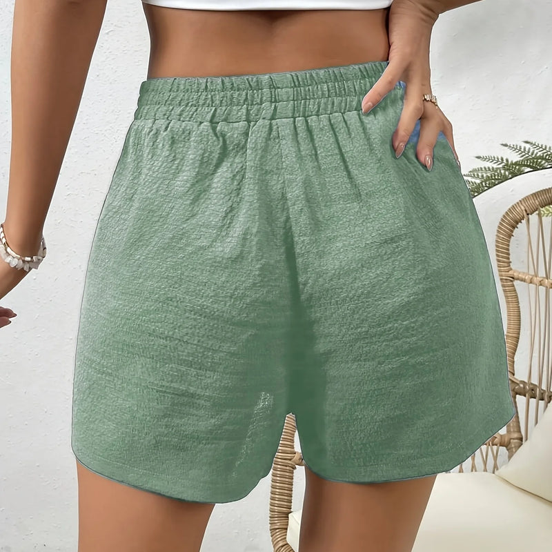 Solid Color Elastic Waist Shorts with Fake Drawstring - View 4 | SAMAG