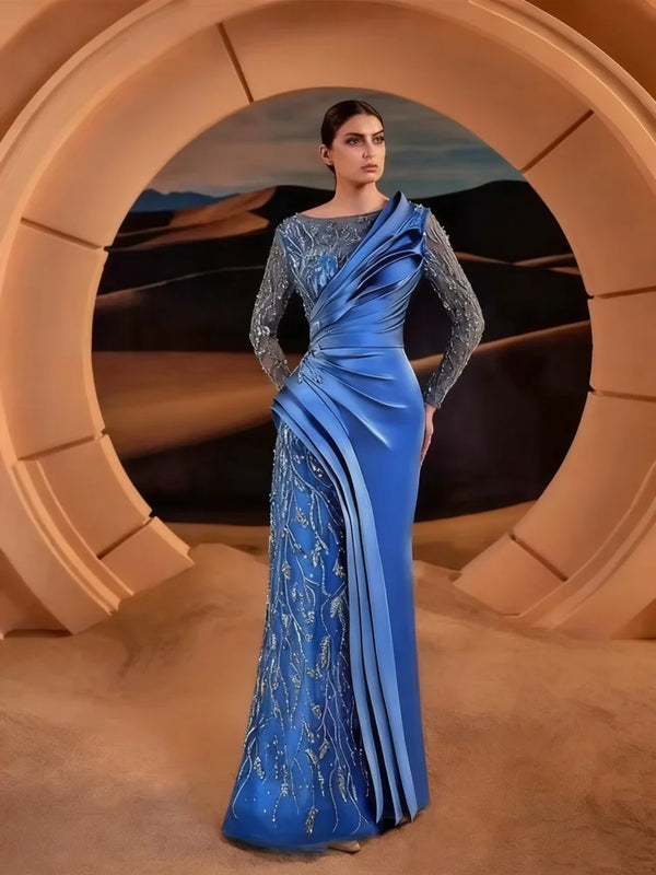 Elegant Olive Green Evening Dress Long Sleeve Sparkling | SAMAG