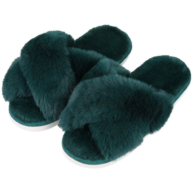 Shevalues Fashion Fluffy Home Slippers For Women Winter Indoor Open Toe Furry Cotton Shoes New Casual Furry Cozy Soft Slippers