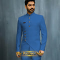 Matching Design Men's Suit 2pcs African/Indian Safiri Attire Customized Set with Gold Button for Wedding Party Formal Events