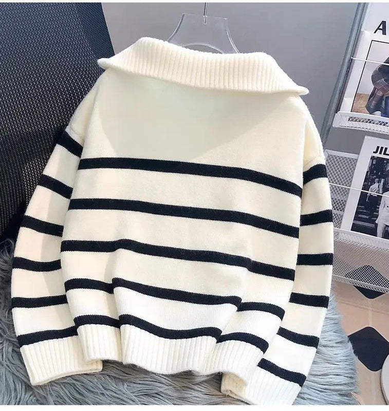 Sweater pullover women Spring and Autumn underwear 2023 New zipper stripe underlay short style popular premium sweater female