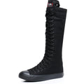 Boots Women Sneakers Canvas Casual High Top Shoes Long Boot Lace-Up Zipper Comfortable Flat Boot Sneakers Tenis Feminino