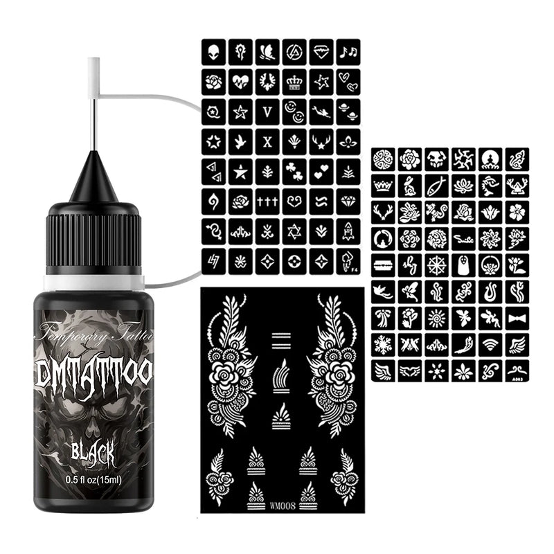 Temporary Tattoo Inks With 3Tattoo Stickers Stencil Kit Freehand Painting Gel for Makeup Trend Party Tattoos For Hand & Body Art