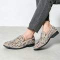Luxury Fashion Genuine Leather Men’s Dress Shoes Rivet Rhinestone Patchwork Casual Shoes Male Flats Loafers Homecoming Wedding Dress Prom Zapatillas Hombre