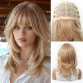 EASIHAIR Medium Length Wavy Blonde Synthetic Wig With Bangs For Women Natural Wigs Hair Heat Resistant Daily Party Cosplay Use