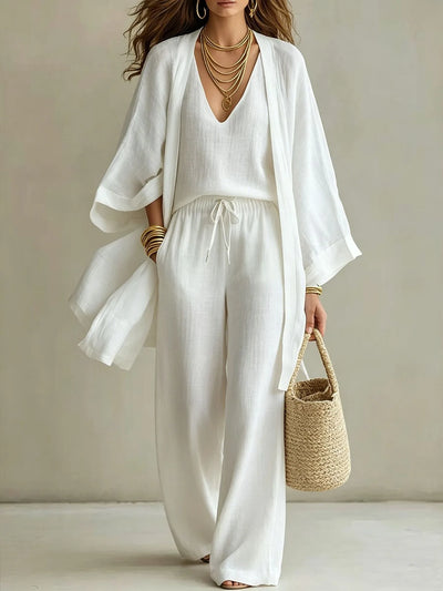 Women Fashion 3 - Piece Set Open Front Cardigan Wide | SAMAG