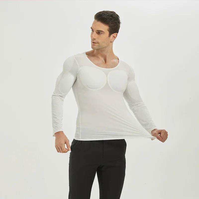 Anime Cosplay Man Fake Muscle Pad T-Shirt Body Shaper Underwear Chest Sponge Invisible Abdominal Arm Shirt Fitness Meeting Party