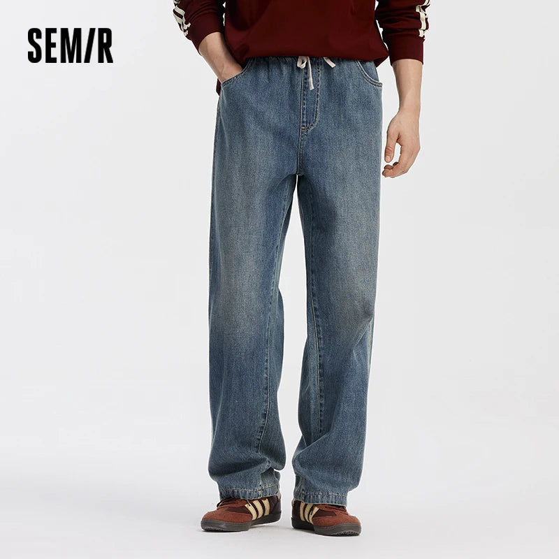 Semir Men Jeans Retro Wide Straight Side Stripe Elastic | SAMAG