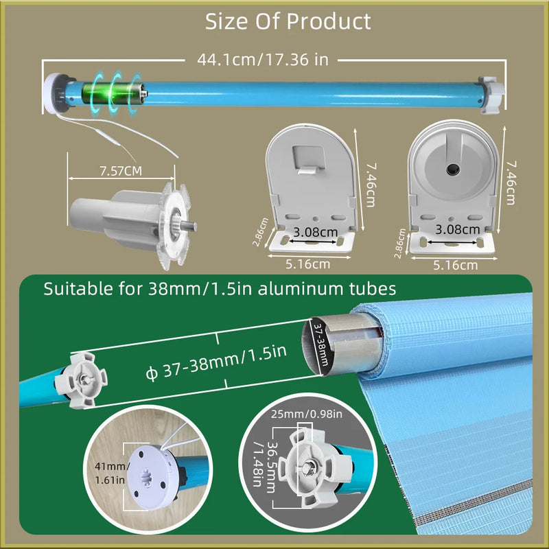 Matter Over Thread Smart Roller Shade Blinds Motor Built in Battery for 37mm 38mm Tube Homekit Google Home Smartthings  App