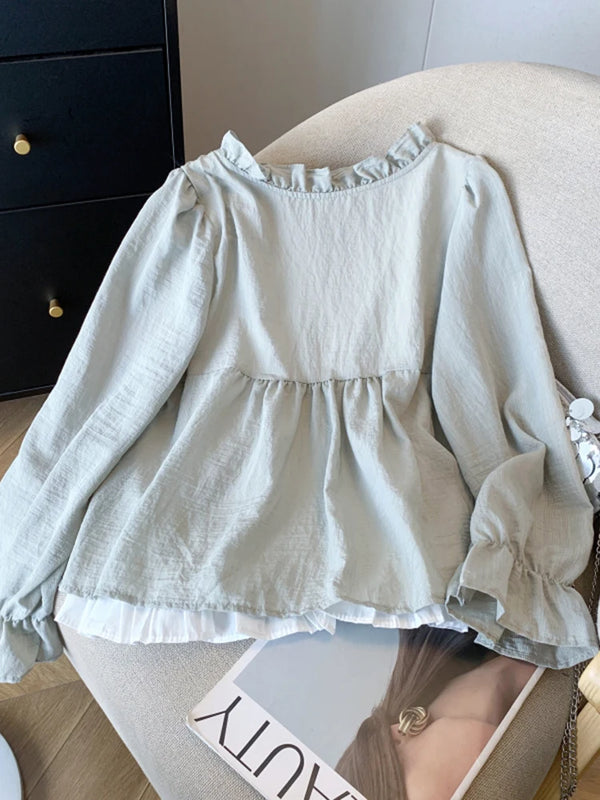 Korean Casual Sweet Fungus Lace Collar Women's Shirt - View 6 | SAMAG