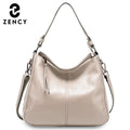 Zency 100% Genuine Leather Elegant Women Shoulder Bag Classic Black Hobos Roomy Casual Tote Handbag Crossbody Messenger Grey