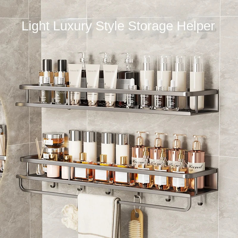 Light luxury kitchen multi-functional storage rack wall-mounted spice rack hole-free seasoning stainless steel wall storage rack