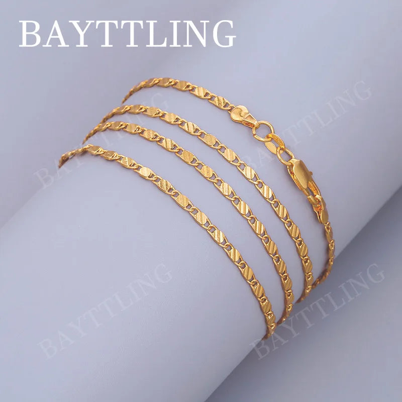 Fashion Charm 18k Gold Necklace 2MM 16/18/20/22/24/26/28/30 Inch Side Chain Necklace For Women Men Jewelry 925 Silver Necklace