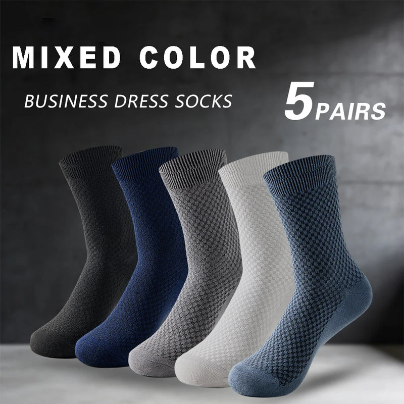 5 Pairs Bamboo Fiber Men's Socks Classic Business Crew | SAMAG