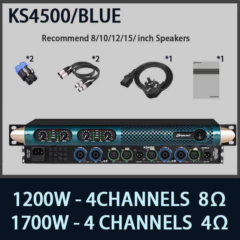 FUHAM KS2500 Digital Power Amplifier 2/4 Channel 8 Ohm 1200W Audio Amplifier Digital Amplifier Audio DJ Stage Performance