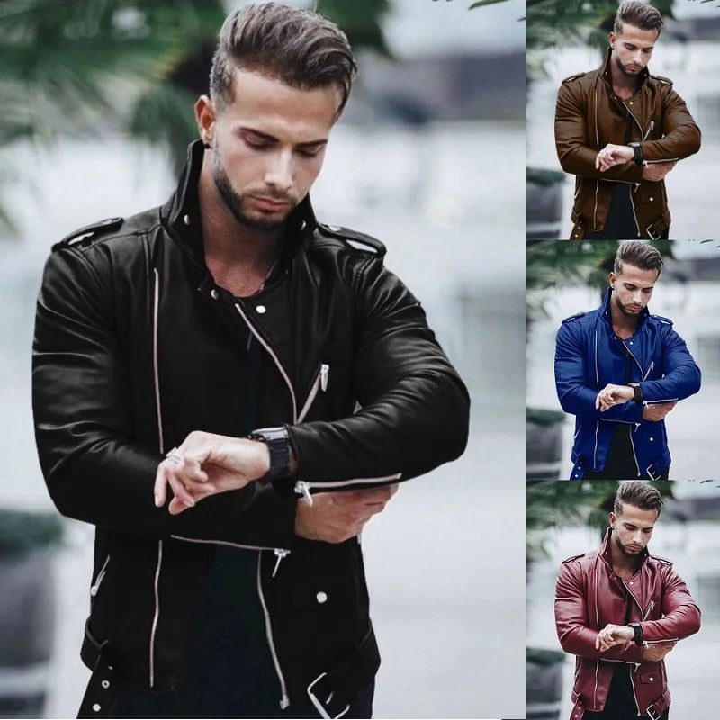 New Brown Autumn And Winter Fashion Leather Jacket Men's Plus Size Zipper Locomotive Leather Jacket Jacket