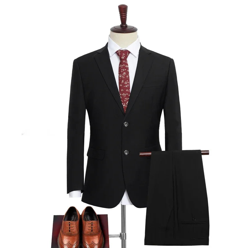Plus Size Men‘s Suits Elegant Single Breasted Business Jacket Pants For Host Groom Groomsmen Grey Black Navy - View 3 | SAMAG
