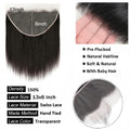 Straight 13x6 Lace Frontal Only 360 Lace Brazilian Virgin Human Hair 2x6 Lace Closure 4x4 5x5 Transparent Swiss Lace Closure