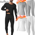 Slimbelle Men's Long Johns Set Winter Thermo Underwear Set Compression Long Sleeve Top Soft Breathable Round Neck Underwear