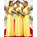 One Shoulder Lemon Yellow Bridesmaid Dresses Chiffon | SAMAG