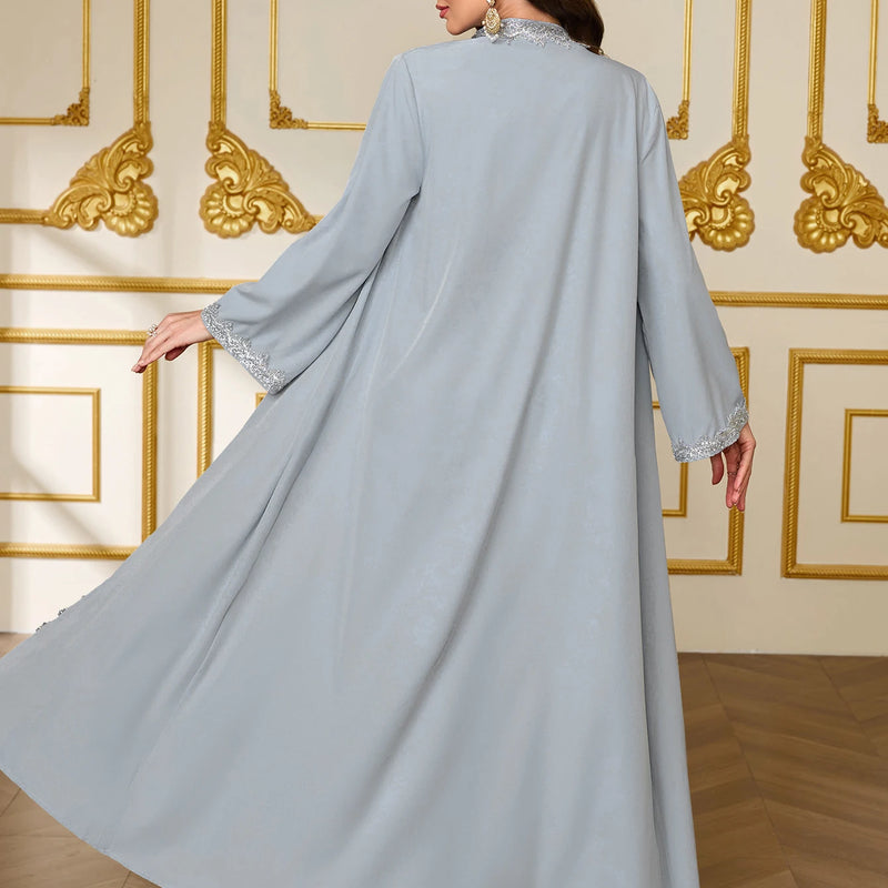 French-Style Luxury Grey-Blue Lace Embroidered Dress Set | SAMAG