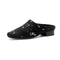 Genuine Leather Horsehair Women Mules,Low Block Heels Women Shoes, Slip-on Fashion Slippers