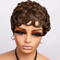 613 Honey Blonde Curly Pixie Cut Wig 100% Human Hair with Bangs Short Curly Human Hair Wigs for Women Machine Made