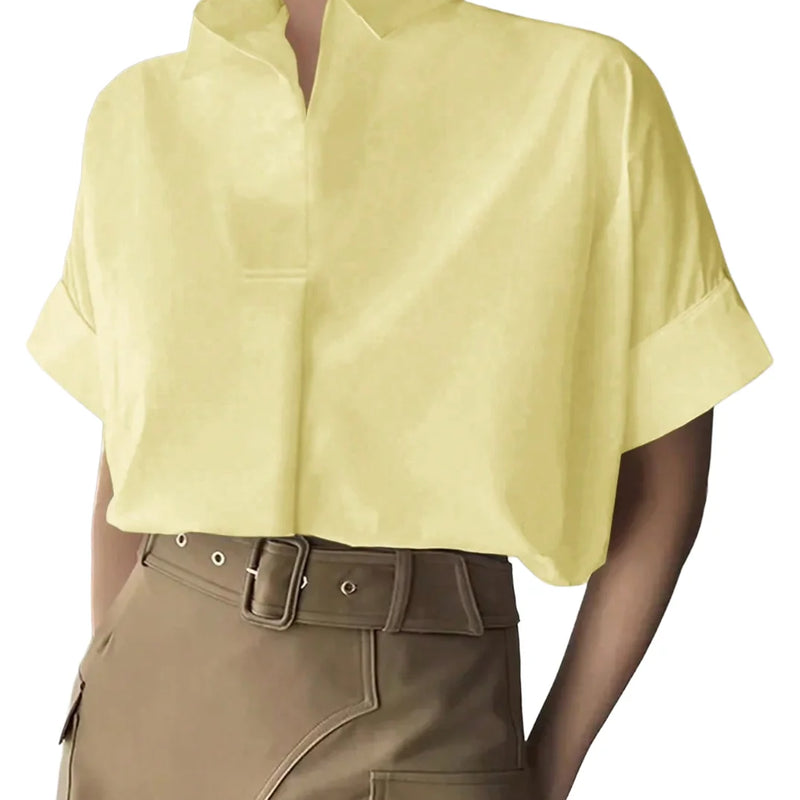 Women's Light Yellow Loose Fit Short Sleeve Shirt - View 5 | SAMAG