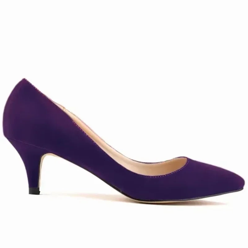 Large Size Women Solid Color Pumps Classic 5cm Low High Heels Breathable Slip On Pointed Toe Stiletto Female Work Wedding Shoes