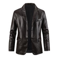 Men's Faux Leather Crocodile Pattern Jacket Single Row Large Lapel Suit Style Chest Pocket PU Leather Coat
