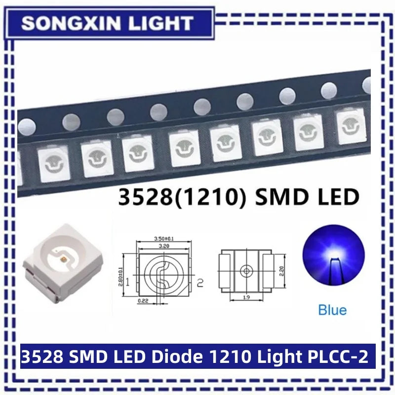 100pcs/lot 3528 1210 Diode SMD LED Diodes Kit Green RED WARM White ICE Blue Yellow Pink Purple-UV Orange rgb PLCC-2 High Quality