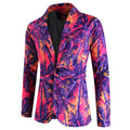 Vibrant Pink Purple Yellow Palm Tree Print Men's Suit 2 Piece Slim Fit Blazer Pants for Beach Wedding