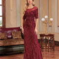 Luxury O-Neck Tulle Sequin Formal Evening Dress Women | SAMAG
