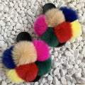 Fur Slides Factory Supply Mixed Color Pom Pom Six Balls Fox Fur Multi-Color Fluffy Fur Slippers For Women
