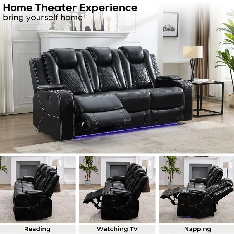 TODRANI Power Reclining Sofa 0 Gravity w/ Wireless Charger,LED Floor Lights,Reading Light, Drop-down Table USB/Type-C Port(070)