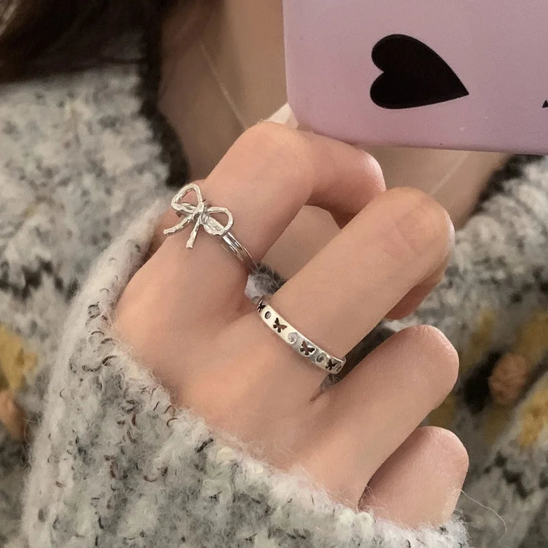 VENTFILLE 925 Sterling Silver Ring for Women Girl Gift Retro Open Trend Unique Design Geometric Asymmetric Jewelry Dropship