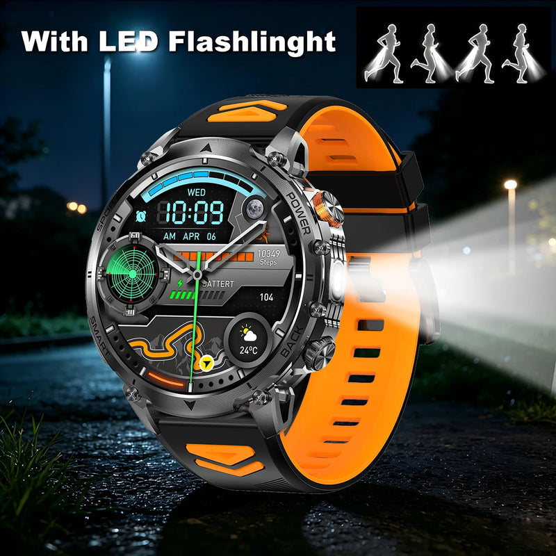 Newly Durable 1400mAh Large Battery Men Smart Watch 1.7" HD Screen IP68 Waterproof LED Flashlight Sport BT Call Smart Bracelet