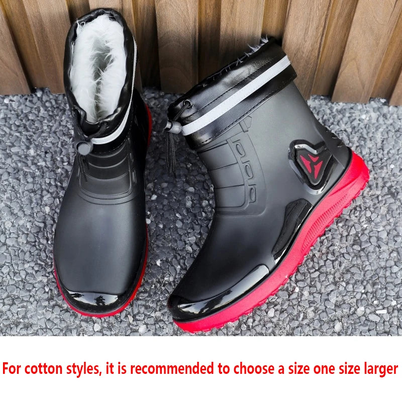Fashion Outdoor Men's Rain Boots Short Tube Hiking Fishing Water Shoes Anti-slip Chef Work Ankle Boots Waterproof Non-slip Shoes