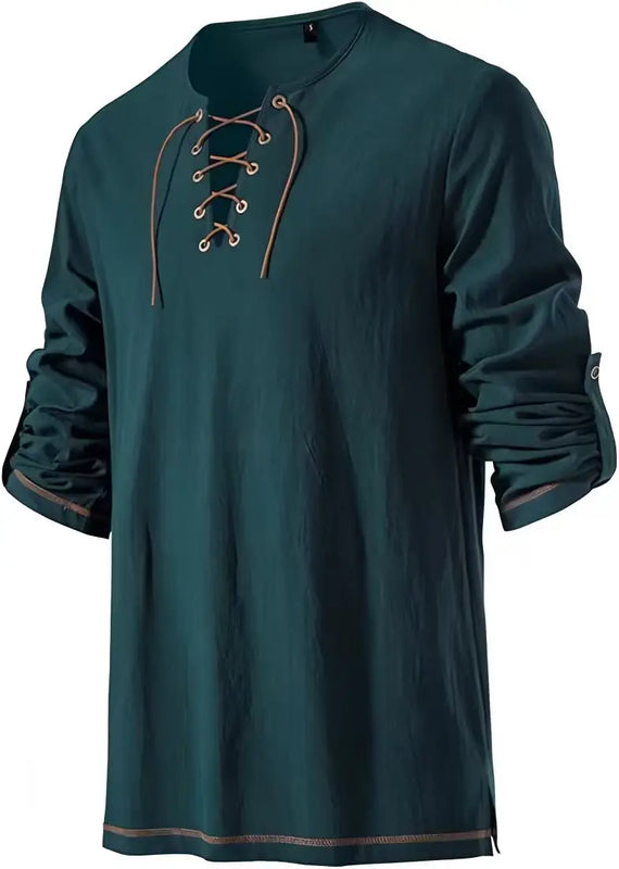 Men Medieval Lace Up Linen Long Sleeve Tunic Viking | SAMAG