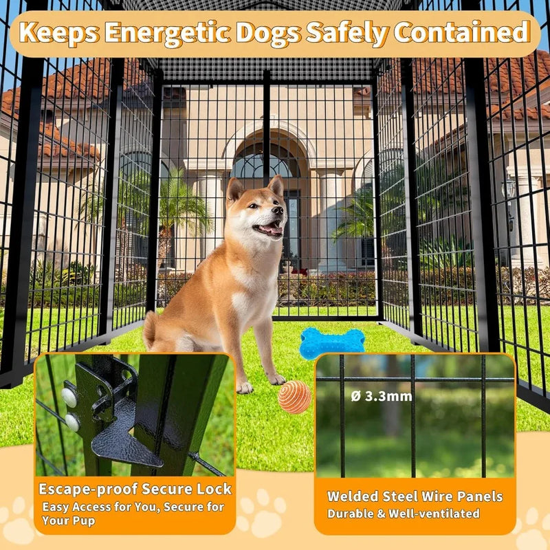 Large Dog Kennel Outside with Roof Heavy-Duty Indoor Outdoor Run Dog Enclosure with Removable Cover Dog Pens Outside