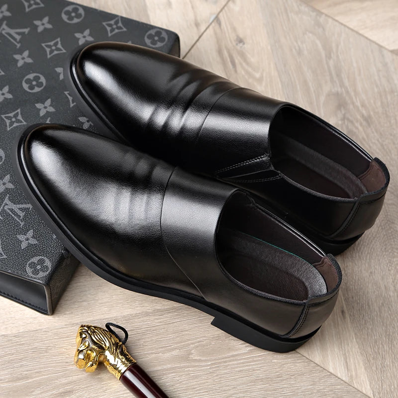 New Genuine Leather Men's Flat / 6CM Heightening Elevator Shoes Business Formal Leather Shoes Man British Casual Wedding Shoes