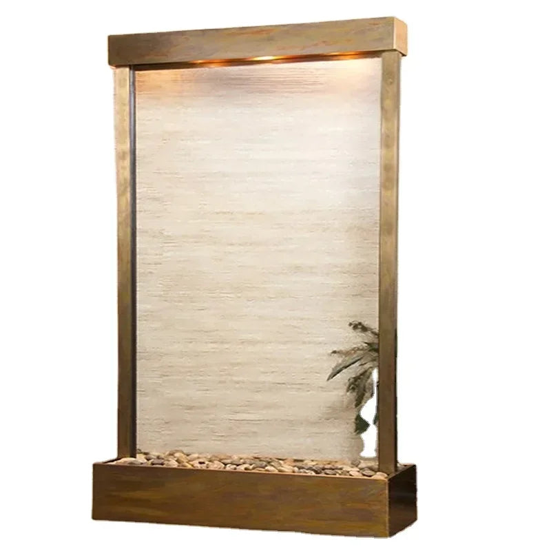 l Tempered Glass Led Mirror Waterfall Wall Fountain Water Bubble Fall Wall Indoor customized product