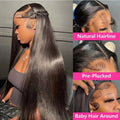36 Inch Invisible Strap 360 HD Full Lace Wig Bone Straight Frontal Wig Straight Lace Front Human Hair Wig