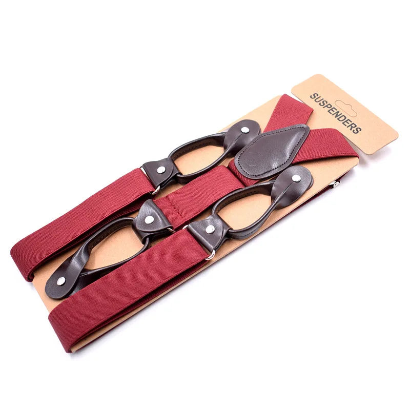 35mm Width Suspenders for Men Dark Brown Leather Button Elastic Y Back Male Fashion Suspenders Pant Braces Jock Strap Men