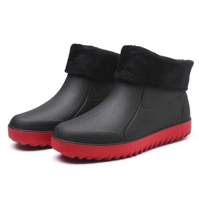 Men's Rain Boots Waterproof Rubber Shoes Outdoor Hiking Fishing Shoes PVC Kitchen Work Water Shoes Slip on Non-slip Ankle Boots