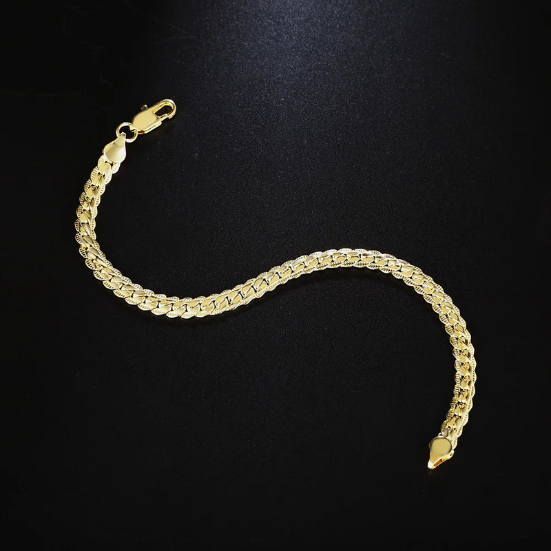 20cm 8inches 18K gold 925 Sterling Silver Bracelets for Women men classic 5MM Chain Wedding Party Christmas Gifts fine Jewelry