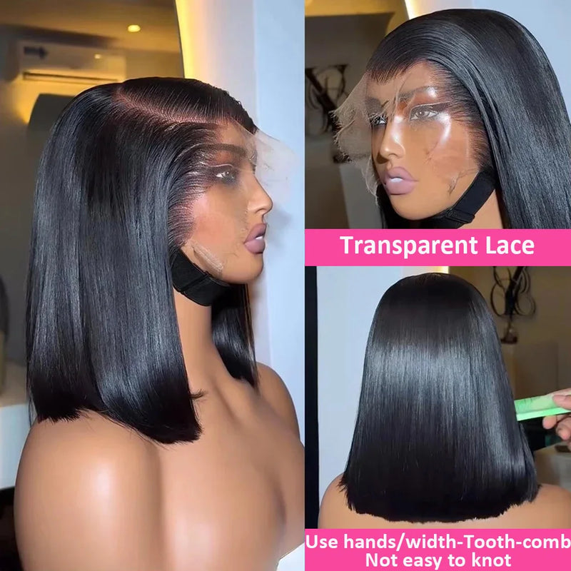 Straight 13x4 Short Bob Remy Hair HD Transparent Lace Full Lace Frontal Wigs 100% Human Hair For Women 4x4 5x5 Lace Closure Wig