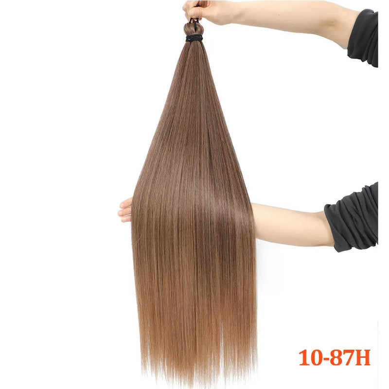 Gladys 28 Inch Crochet Braids Hair 3PCS 300g Synthetic Orange 60MW Ombre Brown T1B-330-276 Straight Braiding Hair Soft Pony Hair