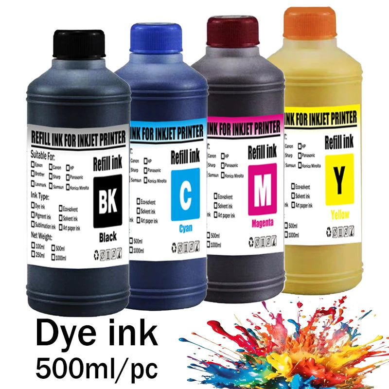 Dye ink Refill kit 500ML For Epson HP 301 302 304 305Xl Canon 40 41 445 446 Brother Lexmark Samsung Dell Inkjet Printer
